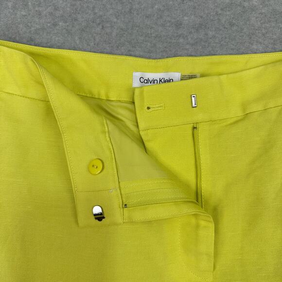 Calvin Klein Pants Linen Blend WMNS 14 Lime Yellow Lined Straight Leg High Rise - Picture 5 of 16